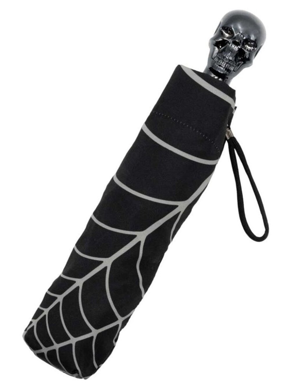Kreepsville Metal Skull Handle Black Rain or Shade Spiderweb Umbrella NWT - Picture 3 of 5